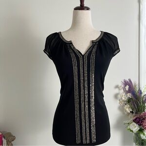 💜SOLD💜WHBM Black Art Deco Gothic Sequined Evening Top